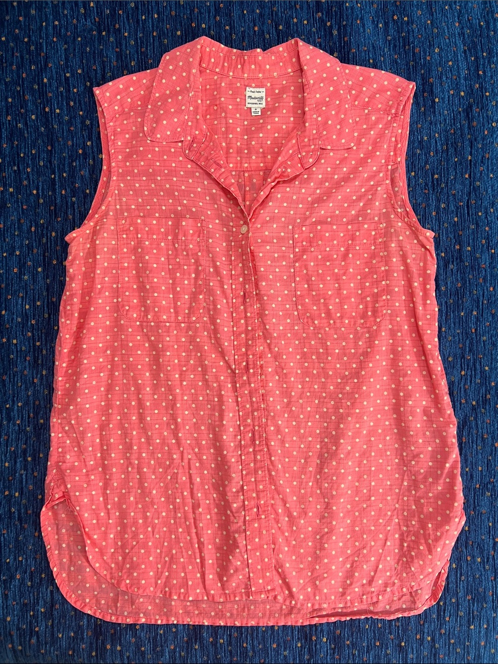 Madewell Coral Pink Polka Dot Sleeveless Button-Front Top size small